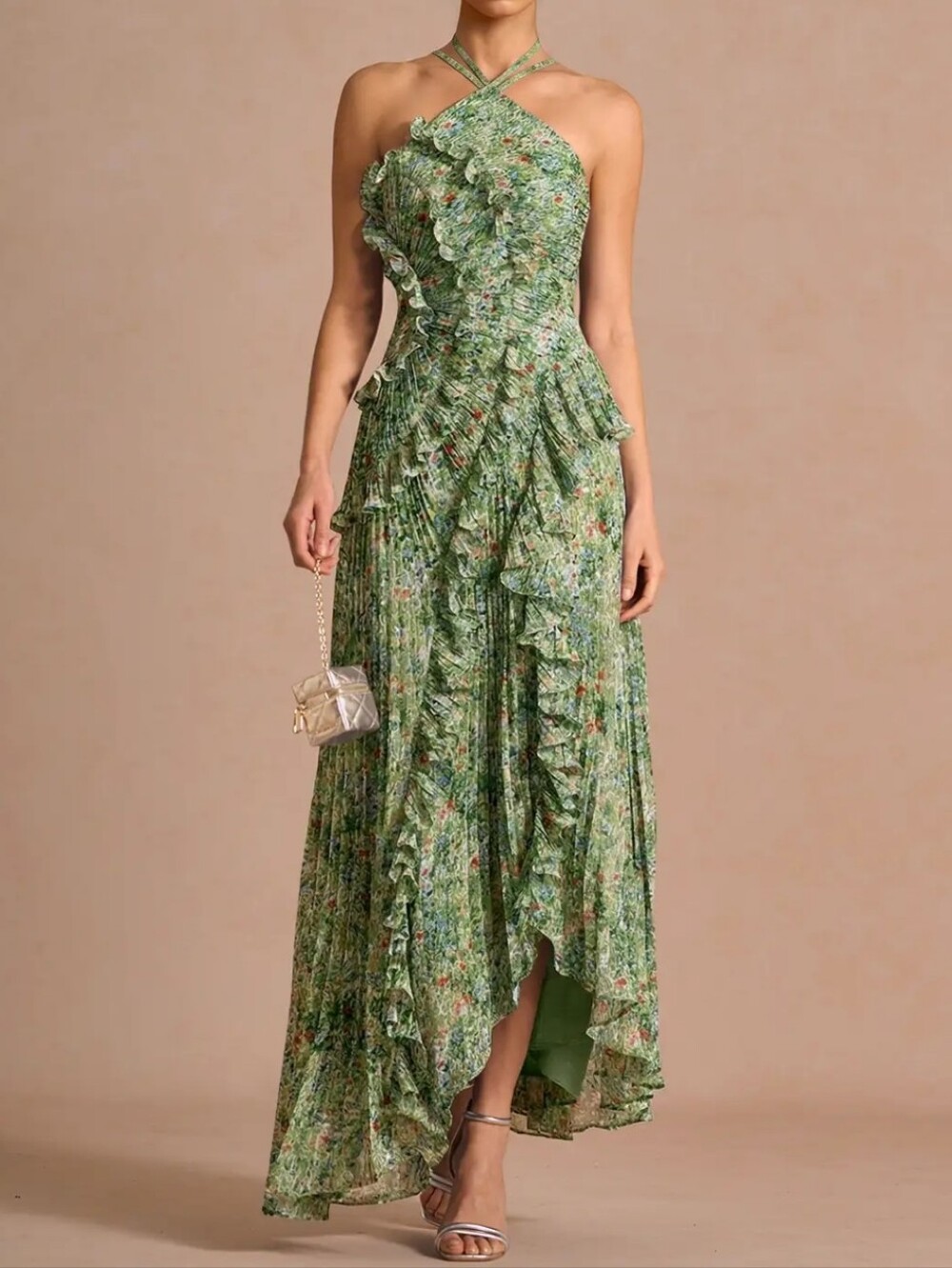 Azazie Atelier Hatsu Maxi Dress Grern Floral Size 12 Event Wedding Gala Formal
